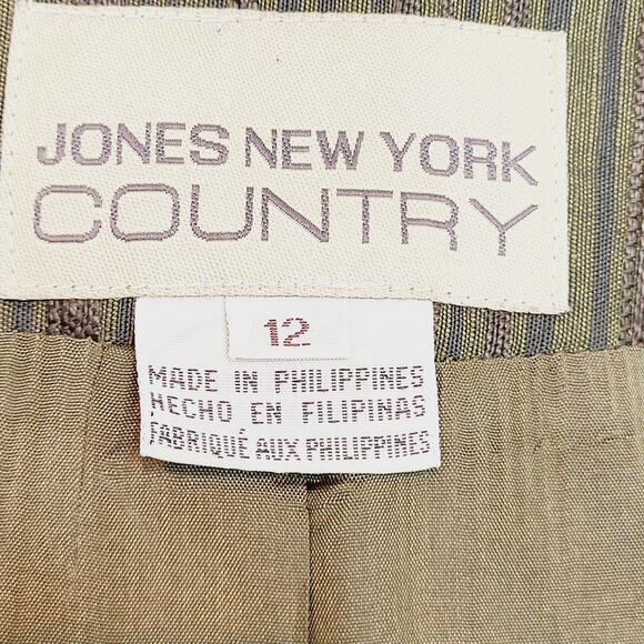 Vintage Jones New York Country Linen Blend Green Textured Striped Blazer Size 12 - Picture 8 of 10